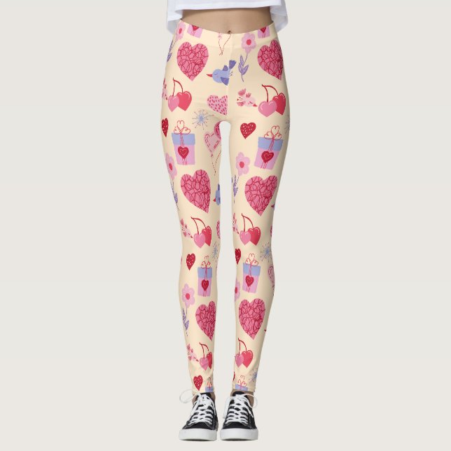 Rosa Alla hjärtans dag-ikonmönster Leggings (Framsida)