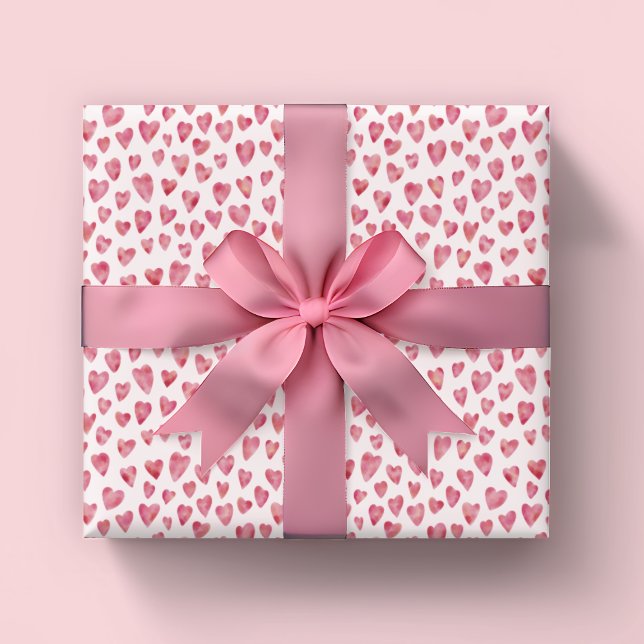 Rosa Alla Hjärtans Hjarta Presentpapper (Pink watercolor love heart wrapping paper for Valentines Day, engagement gifts & wedding gifts)