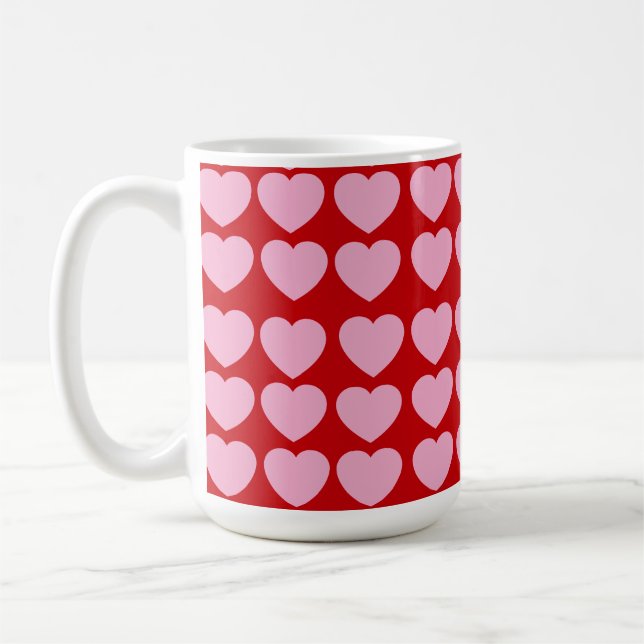 Rosa Alla Hjärtansdags-hjärtan på Rött Kaffemugg (Vänster)