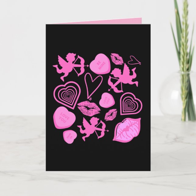 Rosa Alla Hjärtansdagsmönster Kort (Framsida)