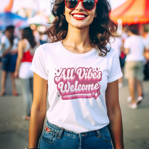 Rosa Alla Vibes välkomsttypografi Kvinnor T Shirt