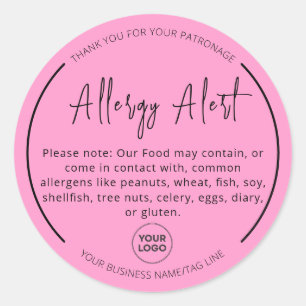 Rosa Allergy Food Warning Round Sticker Runt Klistermärke