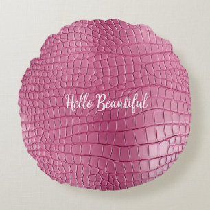 Rosa Alligator Animal Print Rund Kudde