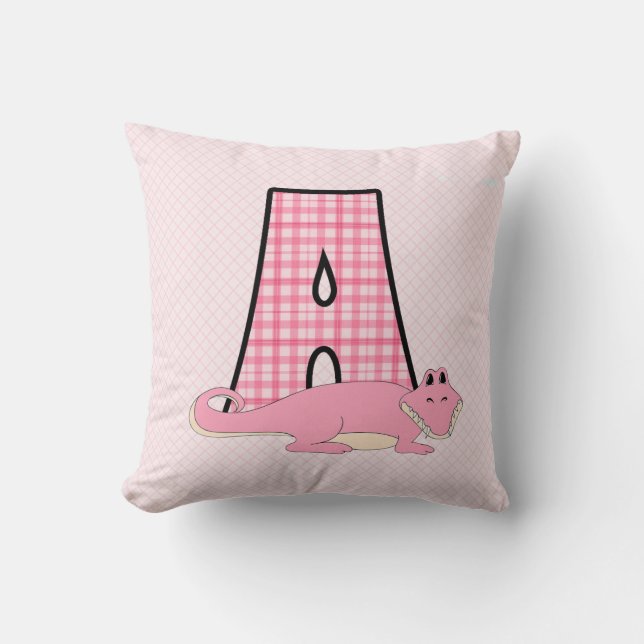 Rosa Alligator Barn Monogrammed ’A’ Kudde (Framsida)
