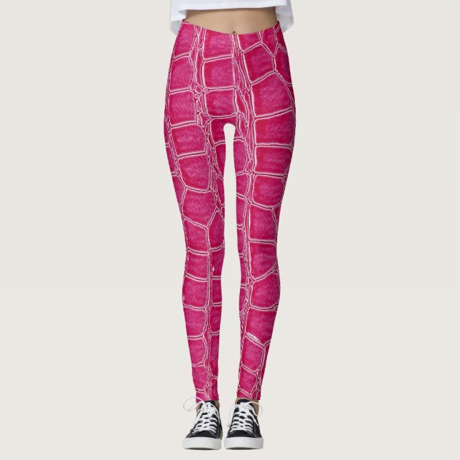 Rosa Alligator Patterned Struktur Leggings (Framsida)