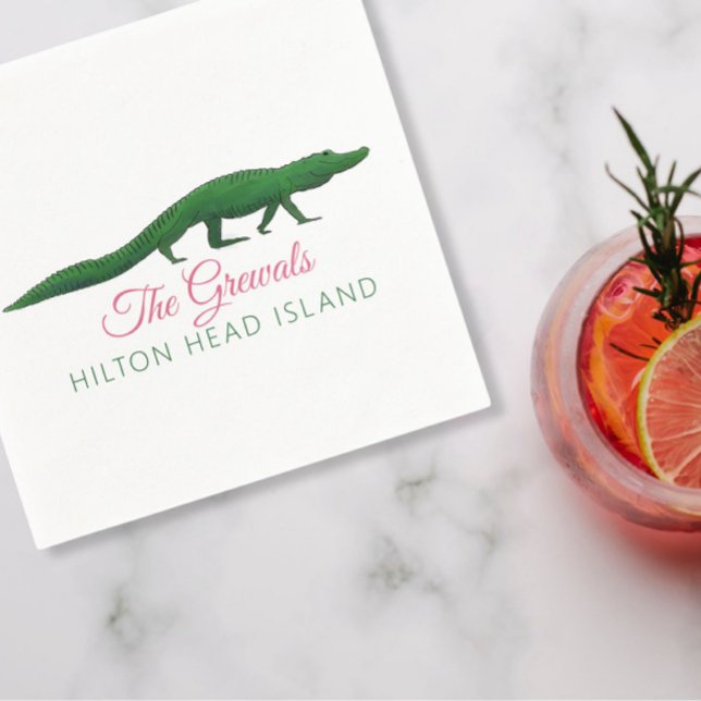 Rosa Alligator Teckning Bröllop Pappersservett (Skapare uppladdad)