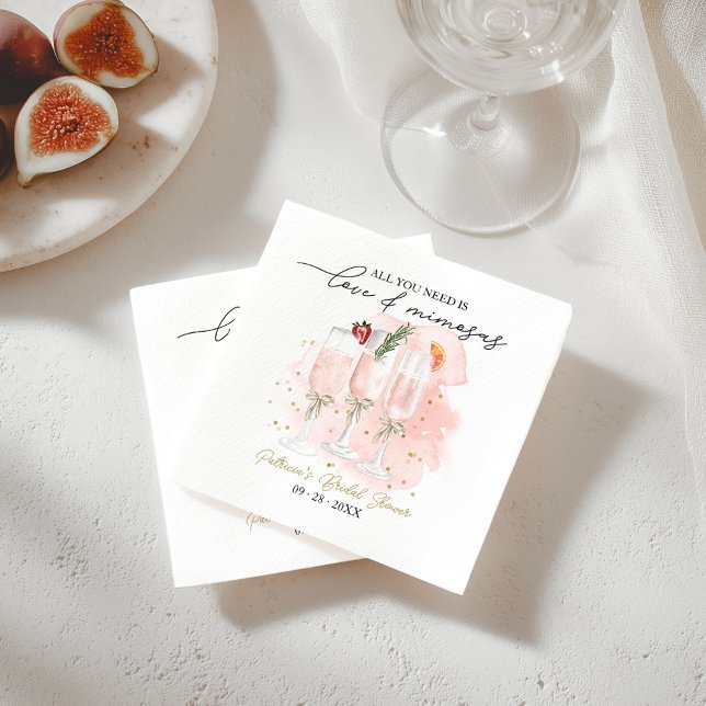 Rosa Allt du behöver är kärlek & Mimosas Bröllopsd Pappersservett (Skapare uppladdad)