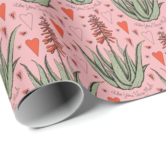 Rosa Aloe du har mycket Orange Aloe Plant & Heart Presentpapper (Rullad Hörn)