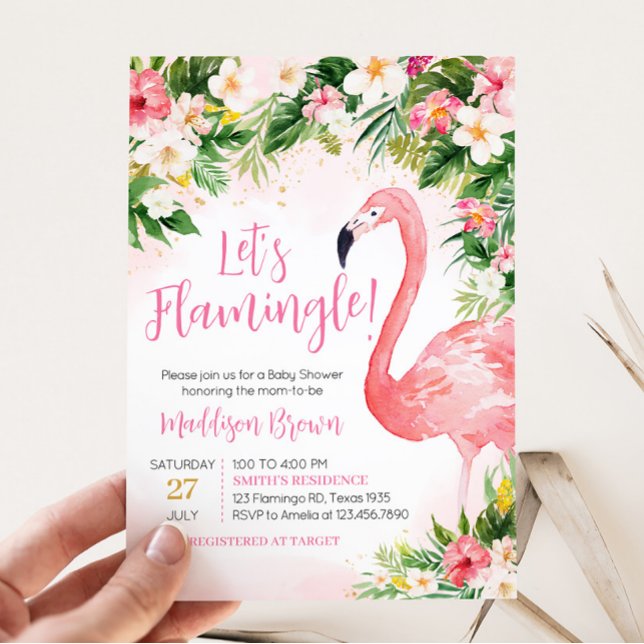 Rosa Aloha Flamingo Baby Shower Inbjudningar (Girl Floral Flamingle Baby Shower Invitation)