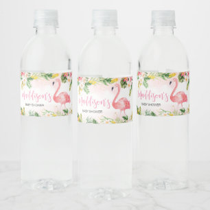 Rosa Aloha Flamingo Baby Shower Vattenflaskor Etikett