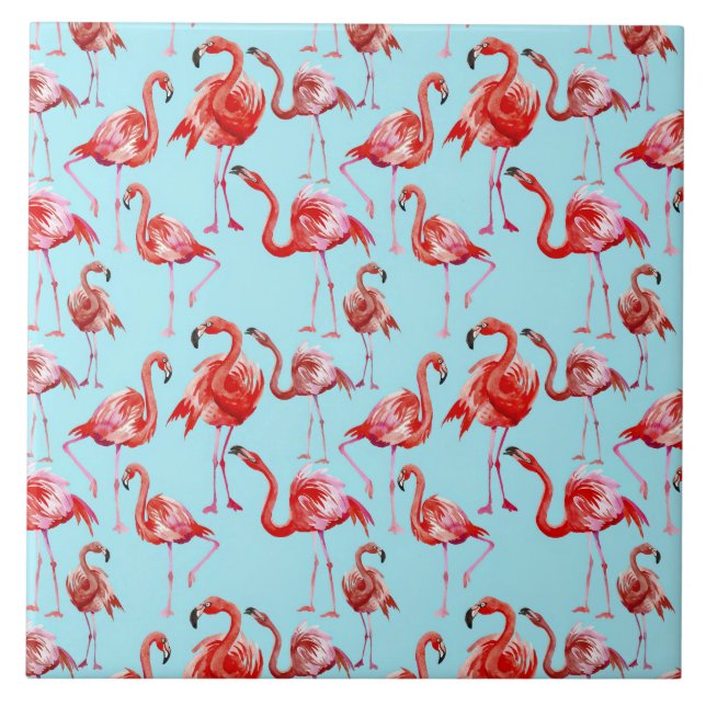 Rosa Aloha Flamingo Bird Mönster på Teal Kakelplatta (Framsidan)
