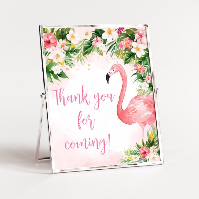 Rosa Aloha Flamingo Tack för att du kom Poster (Girl Floral Flamingle Baby Shower Thank you for Coming Sign)