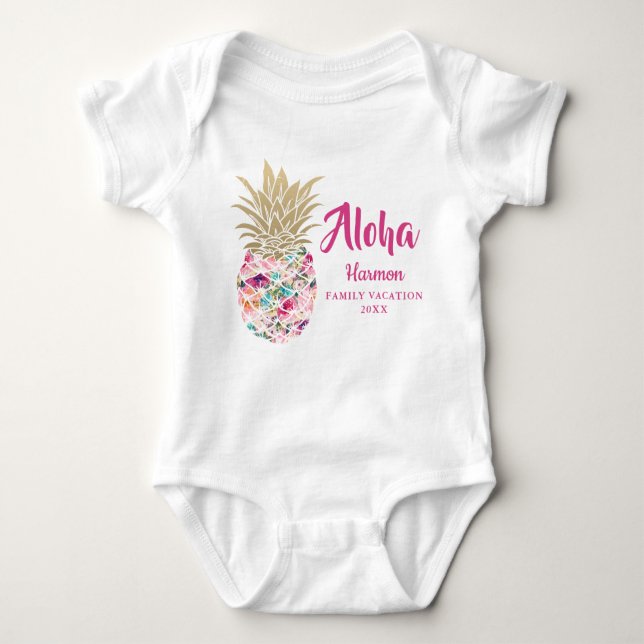 Rosa Aloha Pineapple Family Vacation Anpassningsba T Shirt (Framsida)