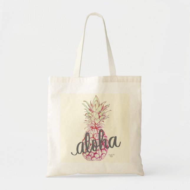 Rosa Aloha-Pineapple-handväskor Tygkasse (Framsidan)
