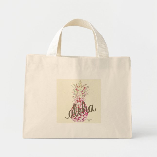 Rosa Aloha Pineapple Liten Handväsk Mini Tygkasse (Framsidan)