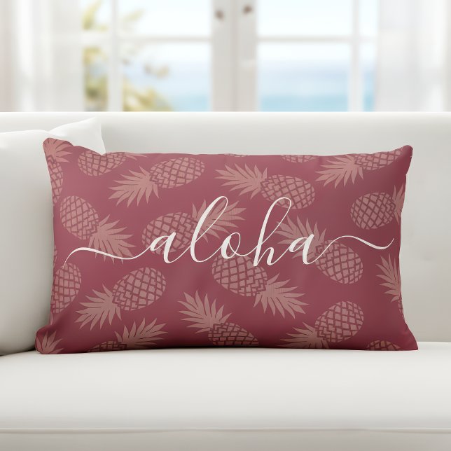 Rosa Aloha Script Pineapple Mönster Simple Modern Lumbarkudde (Skapare uppladdad)