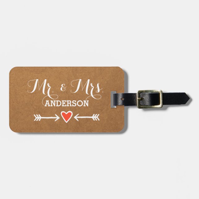 Rosa älsklingar & pilvitefternamn Herr & Fru Bagagebricka (Horisontell Framsida)