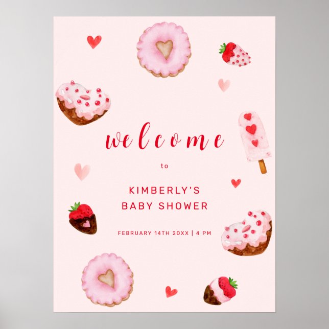 Rosa älsklingsmunkar välkomnar baby shower poster (Framsidan)
