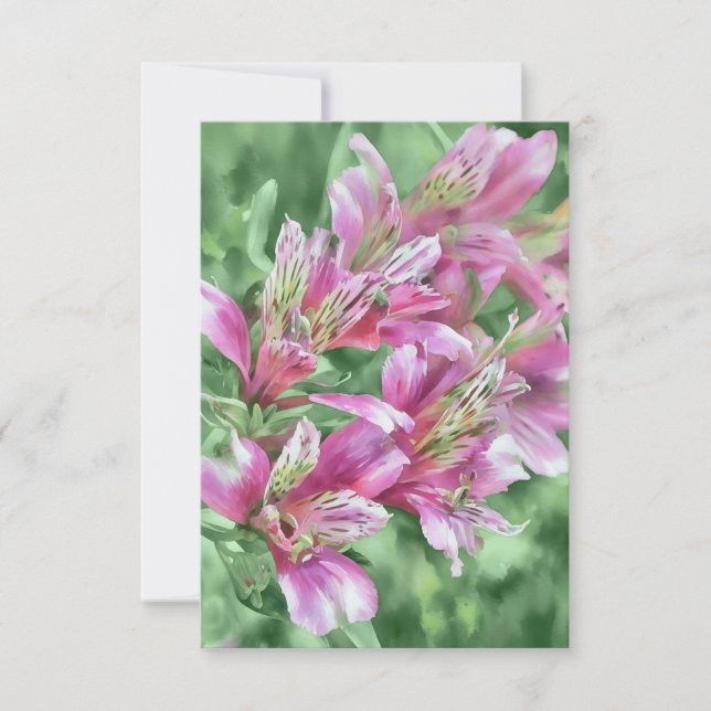 Rosa Alstroemeria Flowers Blommigt Flat Note Card Tack Kort (Framsida)