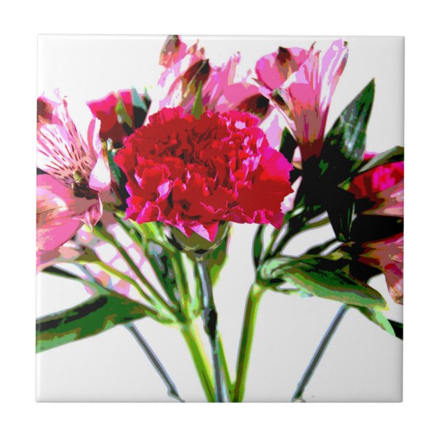 Rosa Alstroemeria Watercolor Kakelplatta (Framsidan)