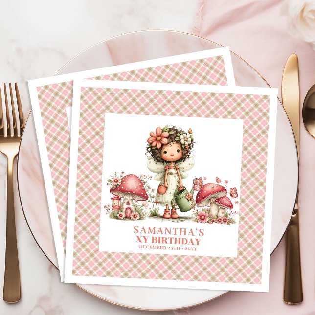 Rosa Älva 2-årsdag Rodnad Blommiga Pappersservette Pappersservett (Pink Fairy 2nd Birthday Blush Floral Paper Napkins)