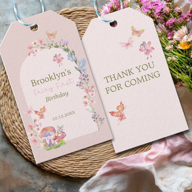 Rosa Älva Första Flickans Födelsedagspresent Prese Presentetikett (Pink Fairy First Girl Birthday Favor Gift Tag
)
