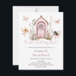 Rosa Älvor Dubbla Födelsedag Bash Kids Inbjudningar<br><div class="desc">Elegant rosa blommigt  trädgård grind vattenfärgsillustration. Vår och falla teman ungas dubbla födelsedagsfest. Vår eller sommar</div>