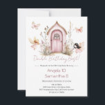 Rosa Älvor Dubbla Födelsedag Bash Kids Inbjudningar<br><div class="desc">Elegant rosa blommigt  trädgård grind vattenfärgsillustration. Vår och falla teman ungas dubbla födelsedagsfest. Vår eller sommar</div>