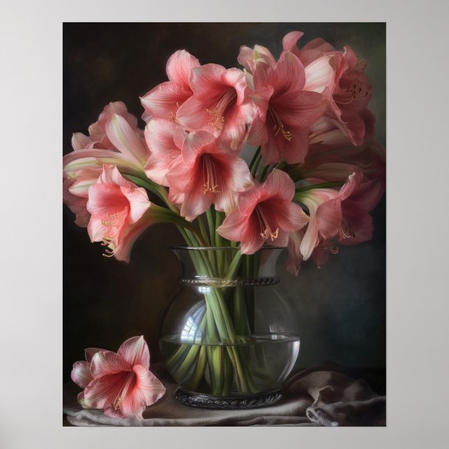 Rosa Amaryllis Flowers Art Print Poster (Framsidan)