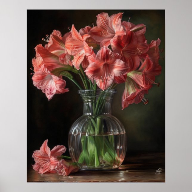 Rosa Amaryllis Flowers Art Print Poster (Framsidan)