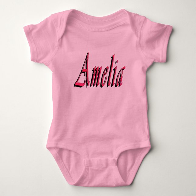 Rosa Amelia Girls Namn Logotyp Baby Bodykostym T Shirt (Framsida)