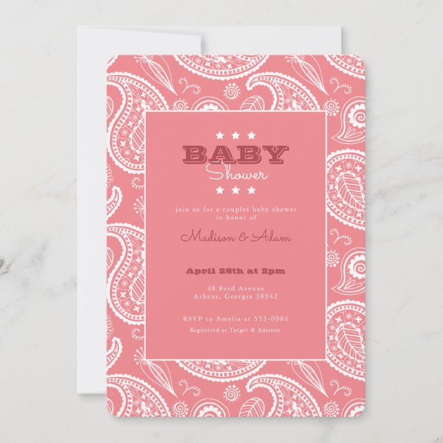 Rosa American Bandana Baby Shower-inbjudan Inbjudningar (Framsida)