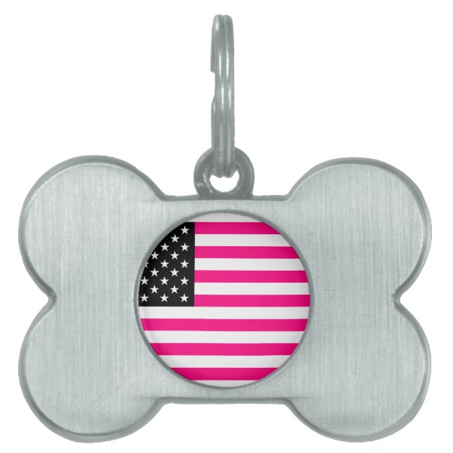 rosa American flagga Namnbricka Husdjur (Framsidan)