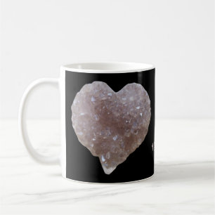 Rosa Ametyst Heart-Shape Crystals Kärlek Black Kaffemugg