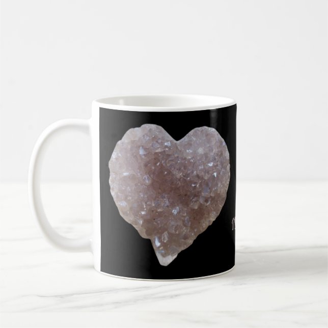 Rosa Ametyst Heart-Shape Crystals Kärlek Black Kaffemugg (Vänster)