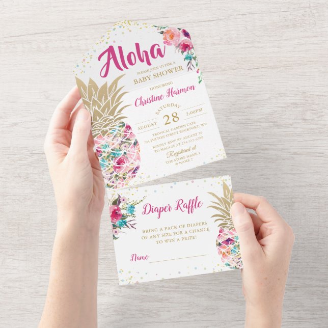 Rosa Ananas Blommigt Baby Shower & Diaper Raffle (Avrivbar del)