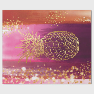 Rosa Ananas Guld Glitter Presentpapper