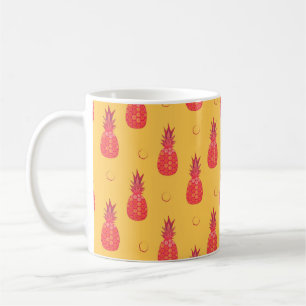 Rosa ananas på orangens bakgrund. Sömlös papp Kaffemugg