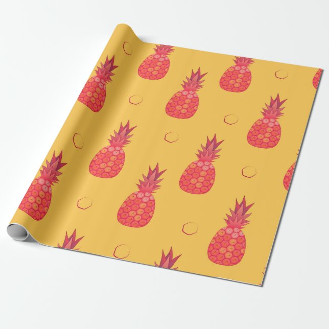 Rosa ananas på orangens bakgrund. Sömlös papp Presentpapper (Utrullad)