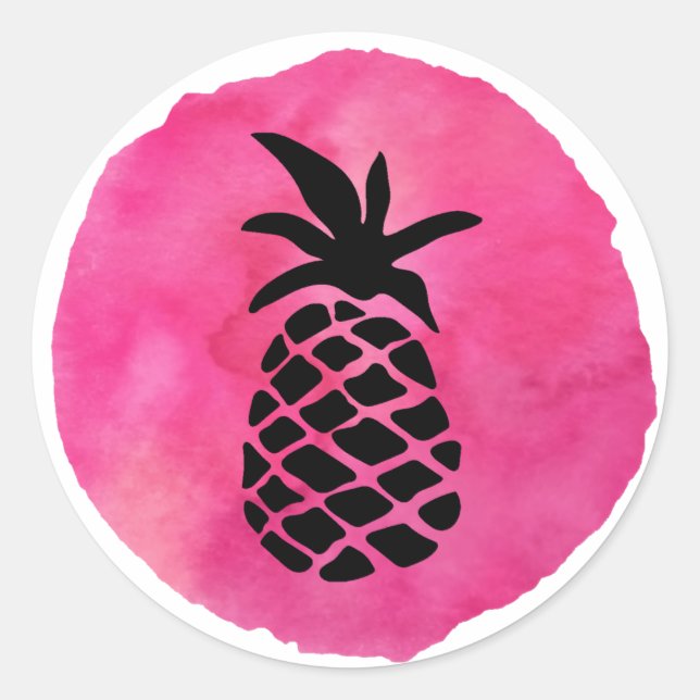 Rosa Ananas Runt Klistermärke (Framsida)