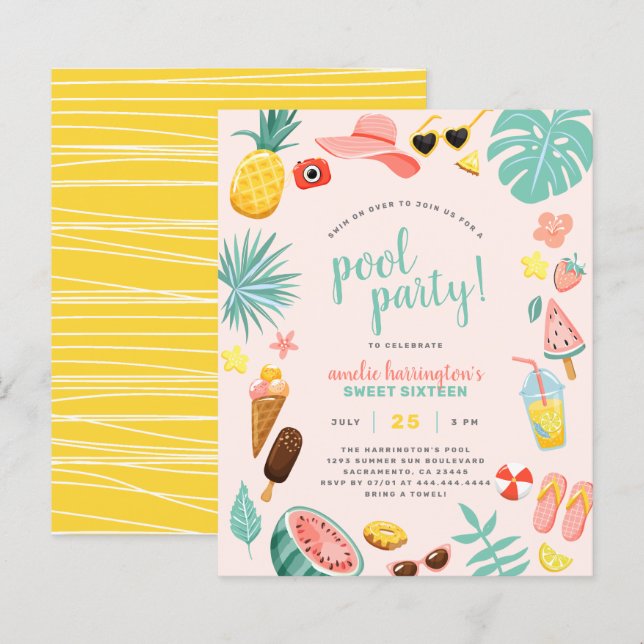 Rosa | Ananas Tropical Bassäng Party (Fram/baksida)