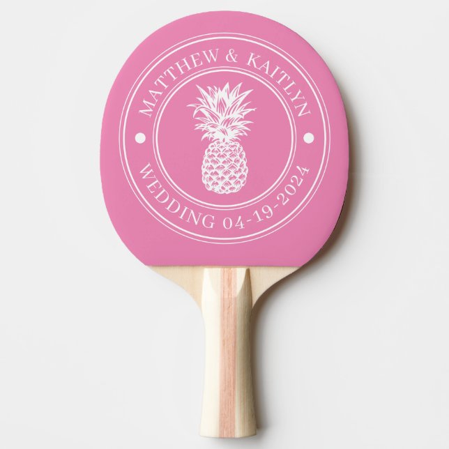 Rosa ananasbröllopskam & namn pingisracket (Framsidan)