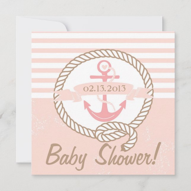 Rosa Anchor Banner Nautical Baby Shower-inbjudan Inbjudningar (Framsida)