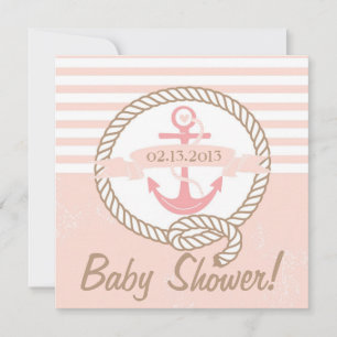 Rosa Anchor Banner Nautical Baby Shower-inbjudan Inbjudningar