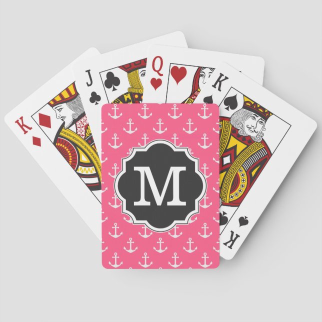 Rosa Anchor Mönster Monogram Casinokort (Baksidan)