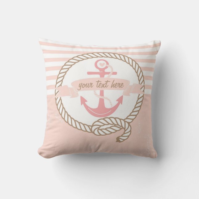 Rosa Anchor och Banner Nautical Anpassningsbar Pil Kudde (Framsida)