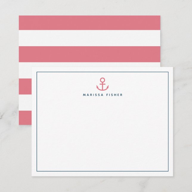 Rosa Anchor Stationery Note-kort Anteckningskort (Fram/baksida)