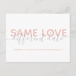 Rosa Ändra Datum Bröllop Typography Foto Meddelande Vykort