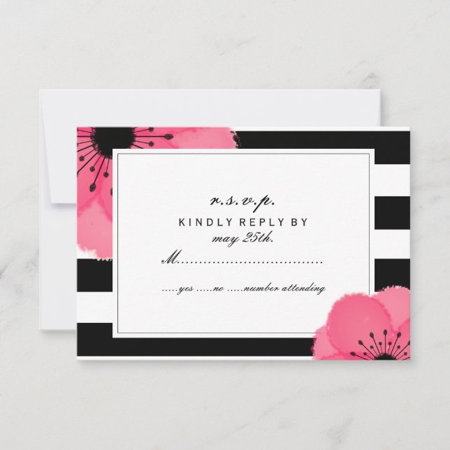 Rosa Anemone Blommigt Black + White Rand OSA Kort (Framsida)