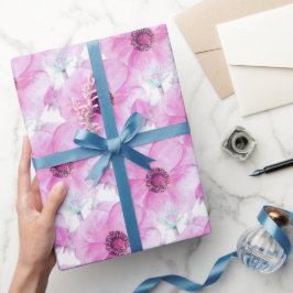 Rosa Anemone botaniska vattenfärgsfigursättning Presentpapper